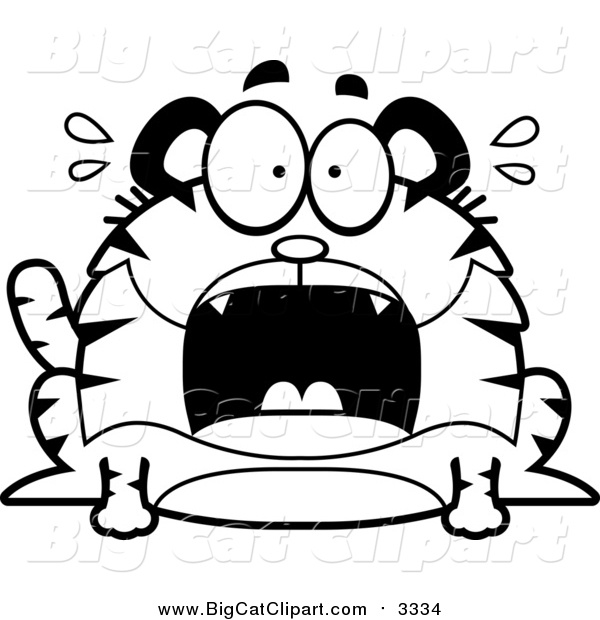 Big Cat Cartoon Vector Clipart of a Black and White Screaming Chubby Tiger