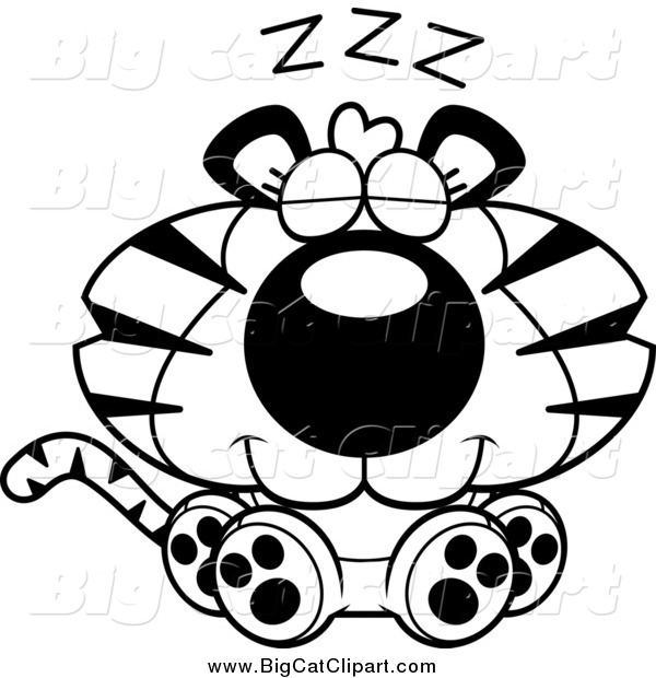 Big Cat Cartoon Vector Clipart of a Black and White Sleeping Tiger