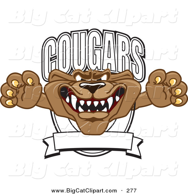 Big Cat Cartoon Vector Clipart of a Brown Cougar Mascot Character School Banner Logo
