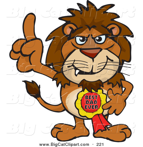 Big Cat Cartoon Vector Clipart of a Brown Lion Character Wearing a Best Dad Ever Ribbon