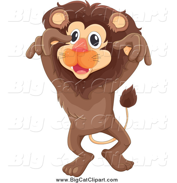 Big Cat Cartoon Vector Clipart of a Brown Lion Leaping