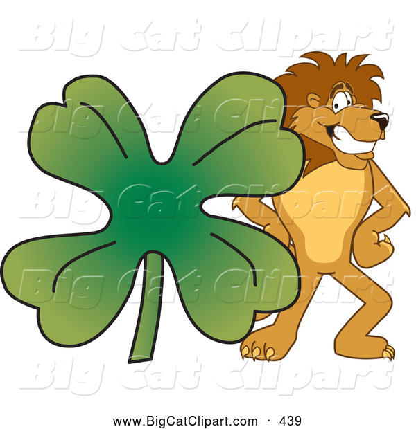 Big Cat Cartoon Vector Clipart of a Cheerful Lion Character Mascot with a Clover