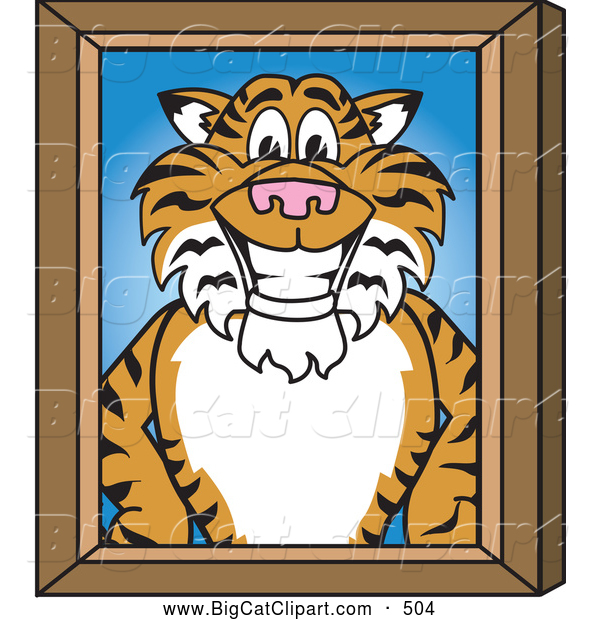 Big Cat Cartoon Vector Clipart of a Cheerful Tiger Character School Mascot Portrait