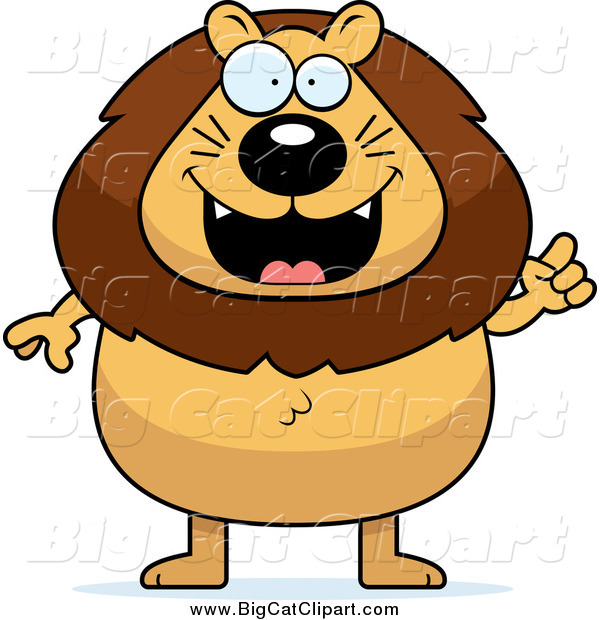 Big Cat Cartoon Vector Clipart of a Chubby Male Lion with an Idea