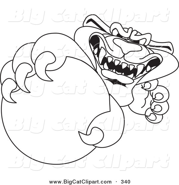 Big Cat Cartoon Vector Clipart of a Coloring Page Outline Design of a Panther Character Mascot Grabbing a Ball