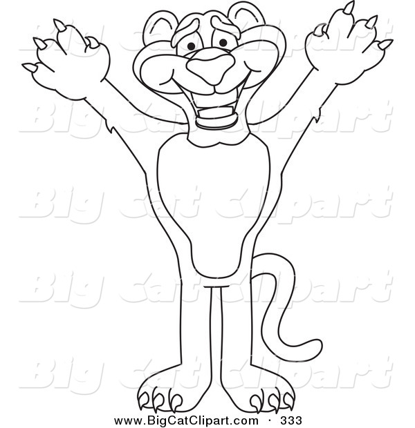 Big Cat Cartoon Vector Clipart of a Coloring Page Outline Design of a Panther Character Mascot Reaching up