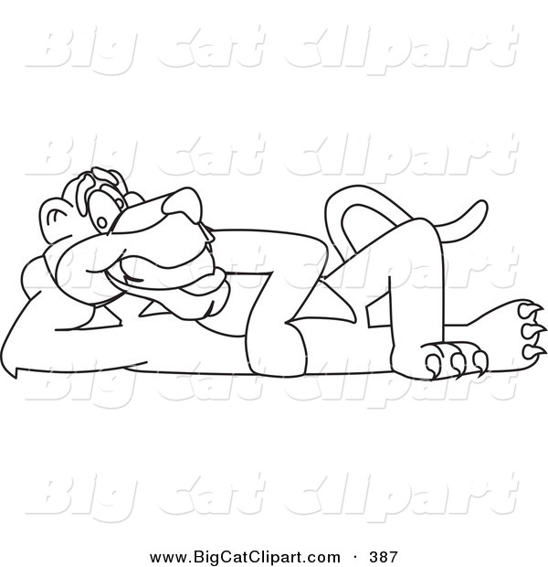 Big Cat Cartoon Vector Clipart of a Coloring Page Outline of a Panther Character Mascot Reclined