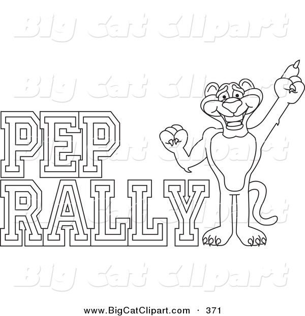 Big Cat Cartoon Vector Clipart of a Coloring Page Outline of a Panther Character Mascot with Pep Rally Text
