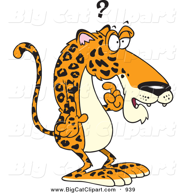 Big Cat Cartoon Vector Clipart of a Confused Jaguar