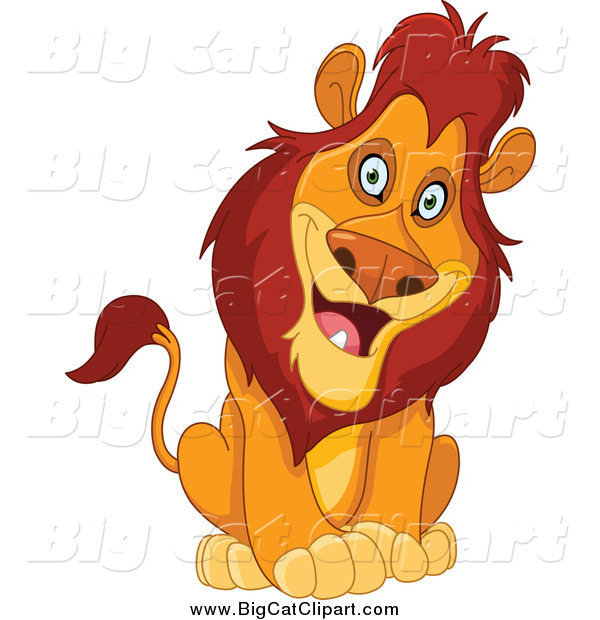 Big Cat Cartoon Vector Clipart of a Curious Sitting Male Lion Cocking His Head