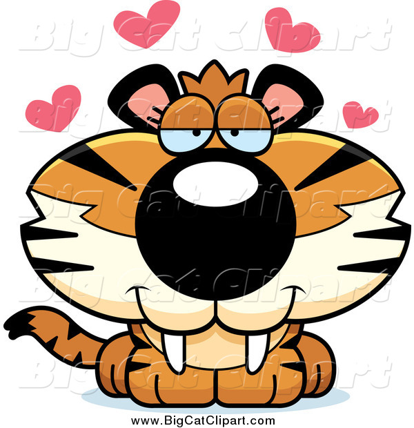 Big Cat Cartoon Vector Clipart of a Cute Amorous Tiger Cub with Hearts