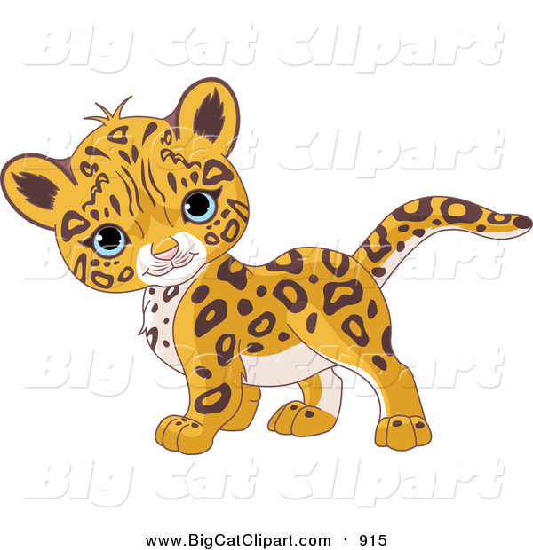 Big Cat Cartoon Vector Clipart of a Cute Baby Jaguar Walking