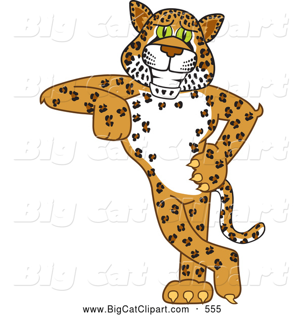 Big Cat Cartoon Vector Clipart of a Cute Cheetah, Jaguar or Leopard Character School Mascot Leaning