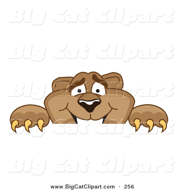 Big Cat Cartoon Vector Clipart of a Cute Cougar Mascot Character Peeking over a Surface