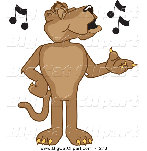 Big Cat Cartoon Vector Clipart of a Cute Cougar Mascot Character Singing