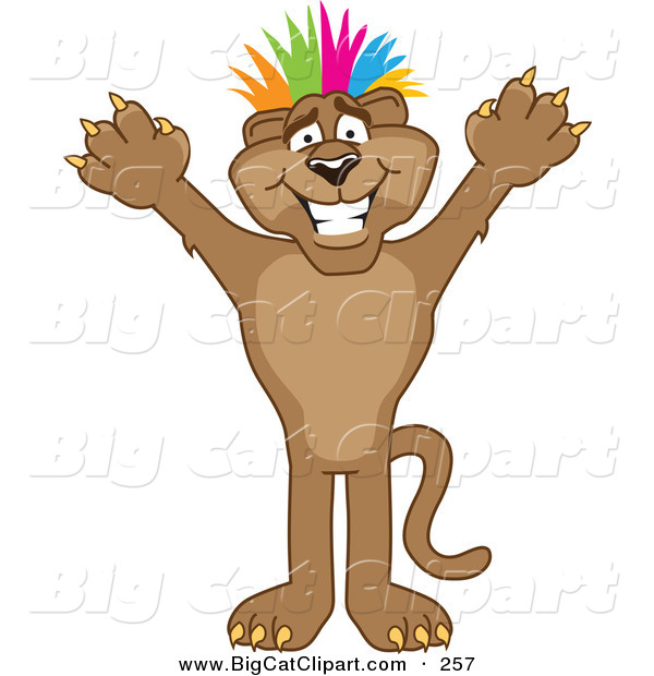 Big Cat Cartoon Vector Clipart of a Cute Cougar Mascot Character with Colorful Hair