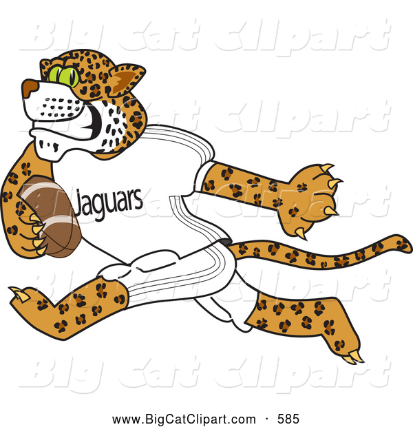 Big Cat Cartoon Vector Clipart of a Cute Jaguar Character School Mascot Playing Football
