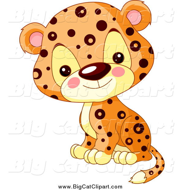 Big Cat Cartoon Vector Clipart of a Cute Jaguar Cub Sitting