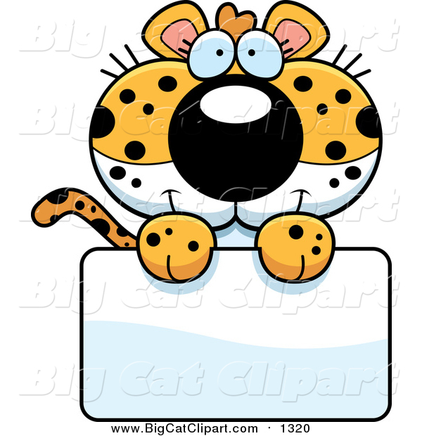 Big Cat Cartoon Vector Clipart of a Cute Leopard Cub over a Blank Sign