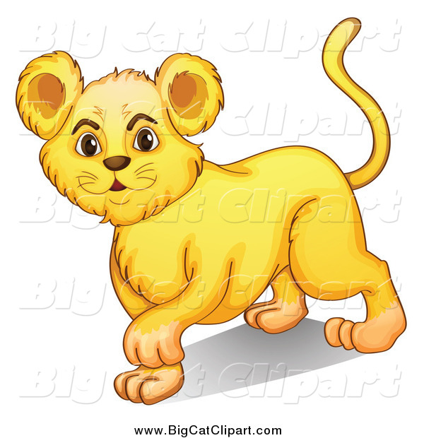 Big Cat Cartoon Vector Clipart of a Cute Lion Cub Walking and Smiling
