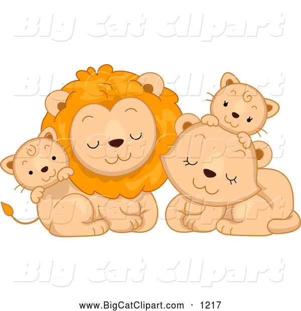 Big Cat Cartoon Vector Clipart of a Cute Lion Family Cuddling