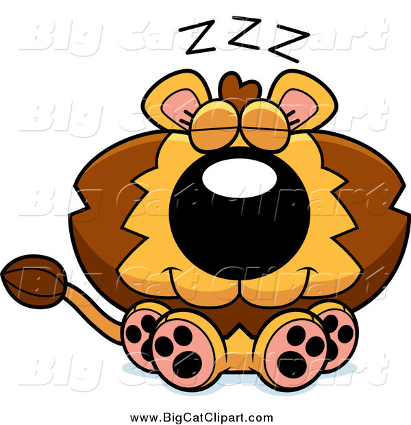 Big Cat Cartoon Vector Clipart of a Cute Lion Sitting and Dozing