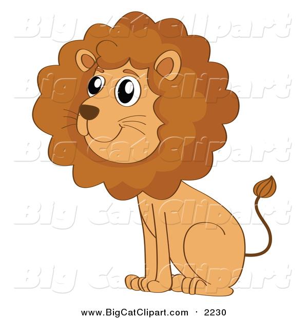 Big Cat Cartoon Vector Clipart of a Cute Male Lion Sitting