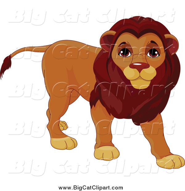 Big Cat Cartoon Vector Clipart of a Cute Male Lion Standing