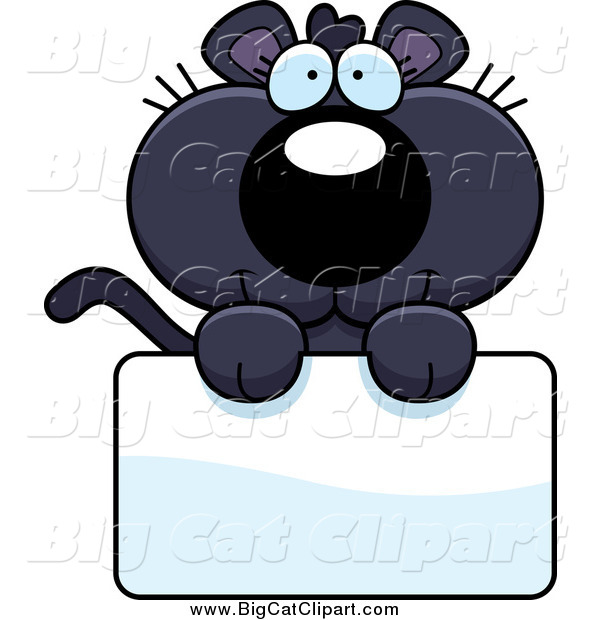 Big Cat Cartoon Vector Clipart of a Cute Panther over a Sign