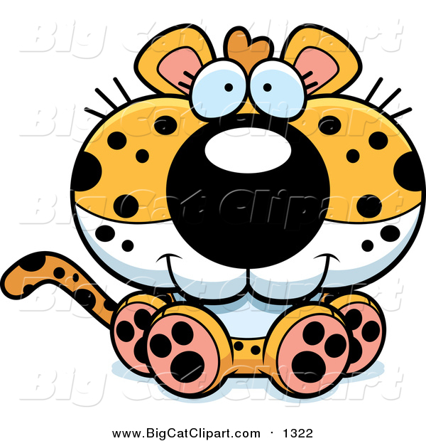 Big Cat Cartoon Vector Clipart of a Cute Sitting Happy Leopard Cub