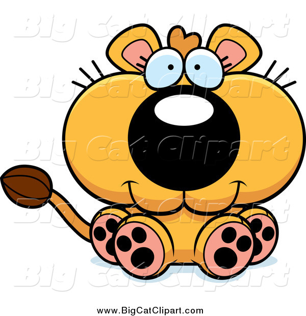 Big Cat Cartoon Vector Clipart of a Cute Sitting Lioness Cub