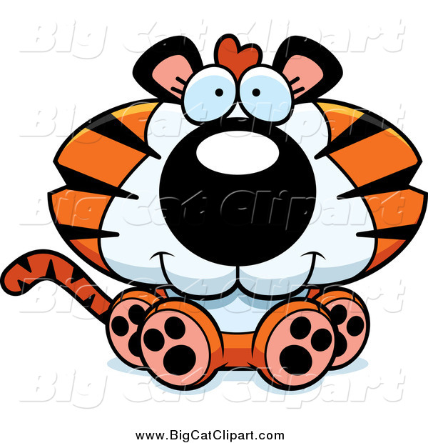 Big Cat Cartoon Vector Clipart of a Cute Sitting Tiger Cub