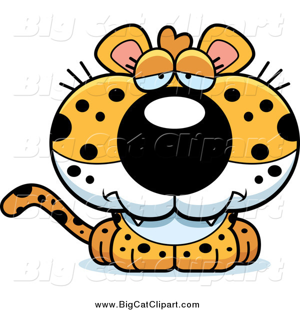 Big Cat Cartoon Vector Clipart of a Depressed Leopard Cub