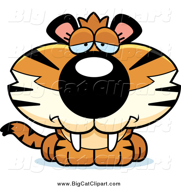 Big Cat Cartoon Vector Clipart of a Depressed Tiger Cub
