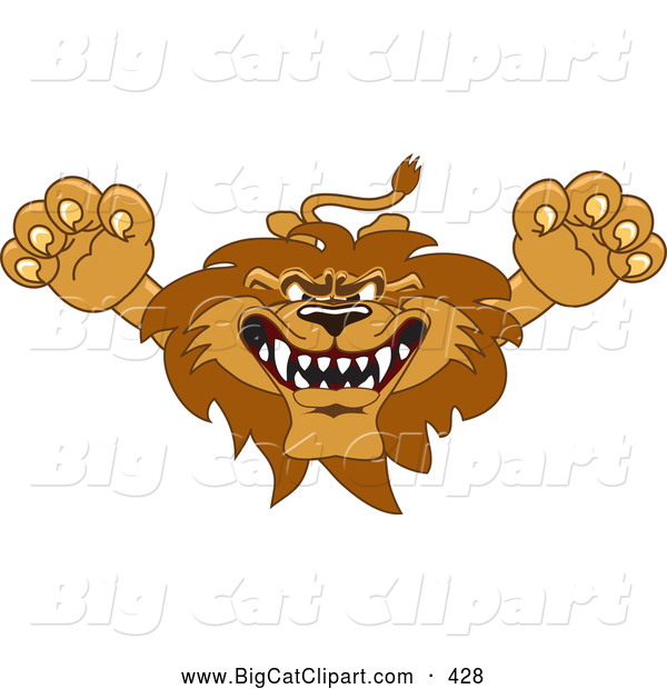 Big Cat Cartoon Vector Clipart of a Fierce Lion Character Mascot Lunging Forward