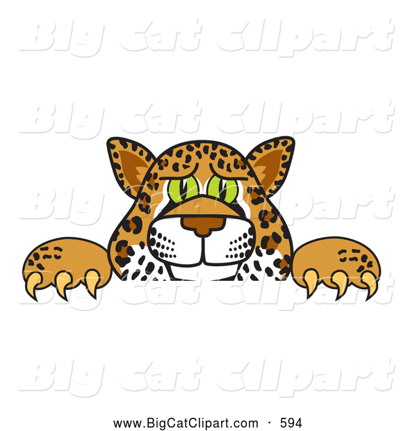 Big Cat Cartoon Vector Clipart of a Friendly Cheetah, Jaguar or Leopard Character School Mascot Looking over a Surface