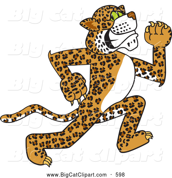 Big Cat Cartoon Vector Clipart of a Friendly Cheetah, Jaguar or Leopard Character School Mascot Running
