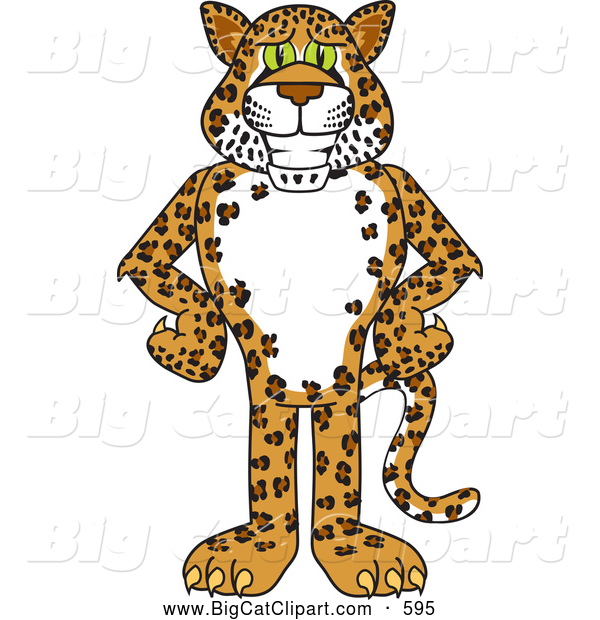 Big Cat Cartoon Vector Clipart of a Friendly Cheetah, Jaguar or Leopard Character School Mascot with His Hands on His Hips