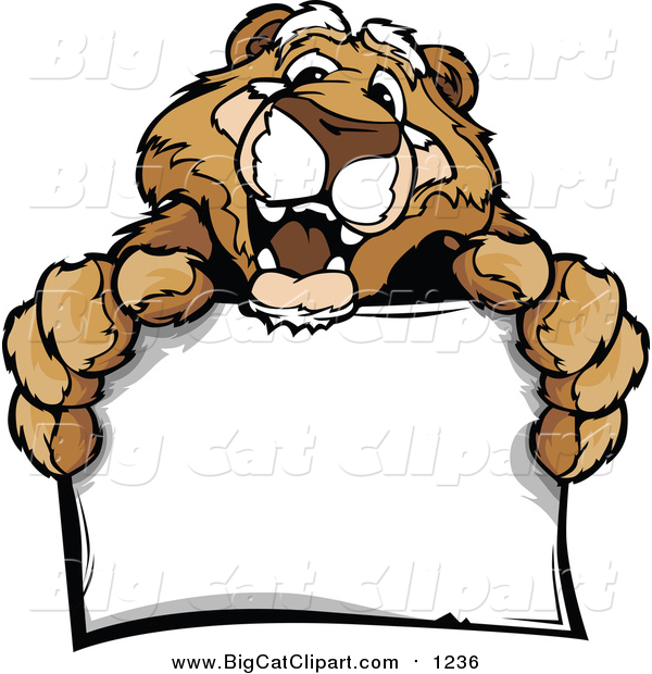 Big Cat Cartoon Vector Clipart of a Friendly Couger Holding a Sign