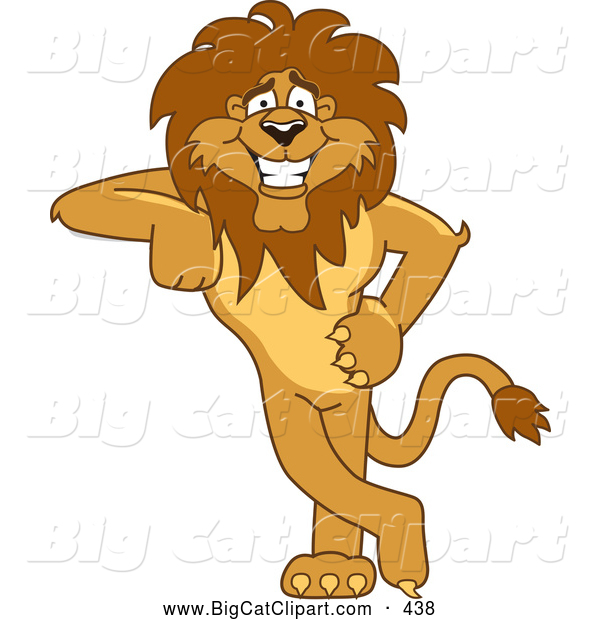 Big Cat Cartoon Vector Clipart of a Friendly Lion Character Mascot Leaning