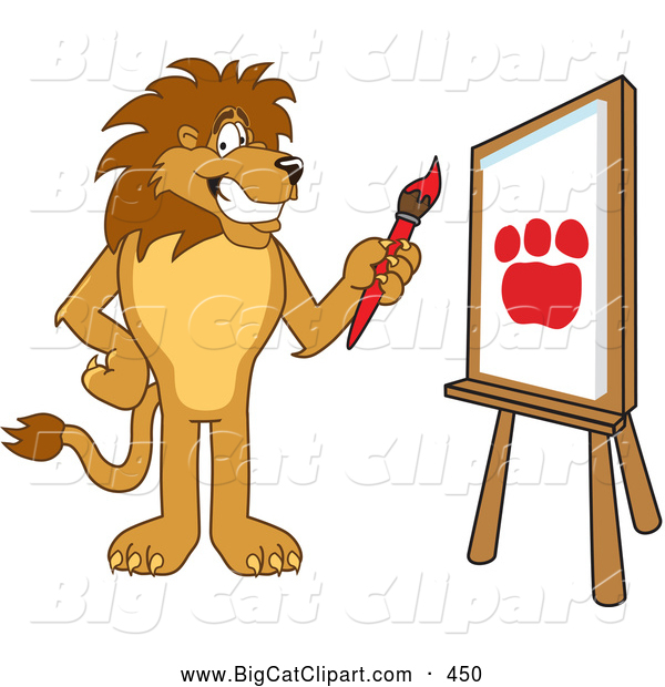 Big Cat Cartoon Vector Clipart of a Friendly Lion Character Mascot Painting