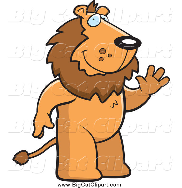 Big Cat Cartoon Vector Clipart of a Friendly Male Lion Standing and Waving