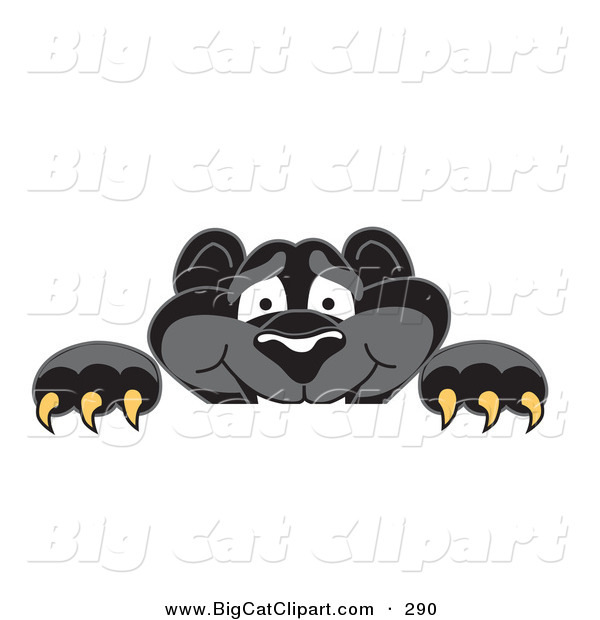 Big Cat Cartoon Vector Clipart of a Grinning Black Jaguar Mascot Character Looking over a Surface