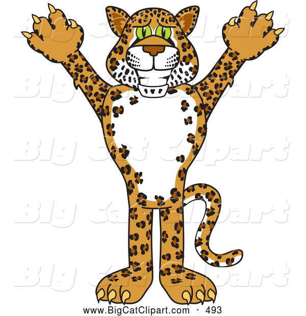Big Cat Cartoon Vector Clipart of a Grinning Cheetah, Jaguar or Leopard Character School Mascot