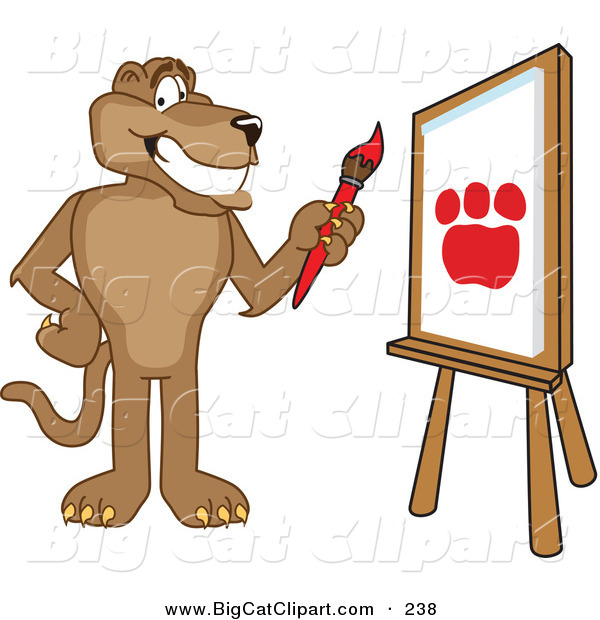 Big Cat Cartoon Vector Clipart of a Grinning Cougar Mascot Character Painting