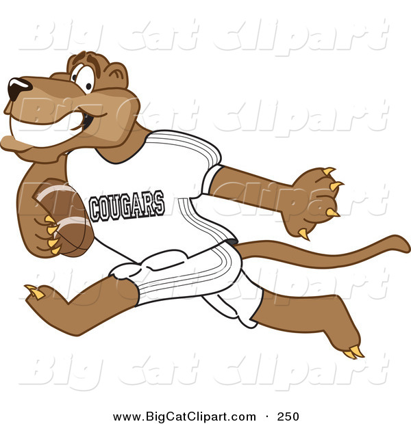 Big Cat Cartoon Vector Clipart of a Grinning Cougar Mascot Character Playing Football