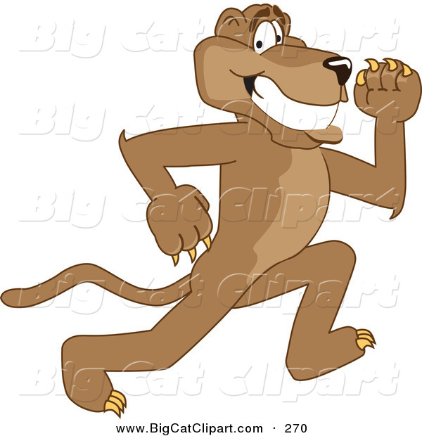 Big Cat Cartoon Vector Clipart of a Grinning Cougar Mascot Character Running