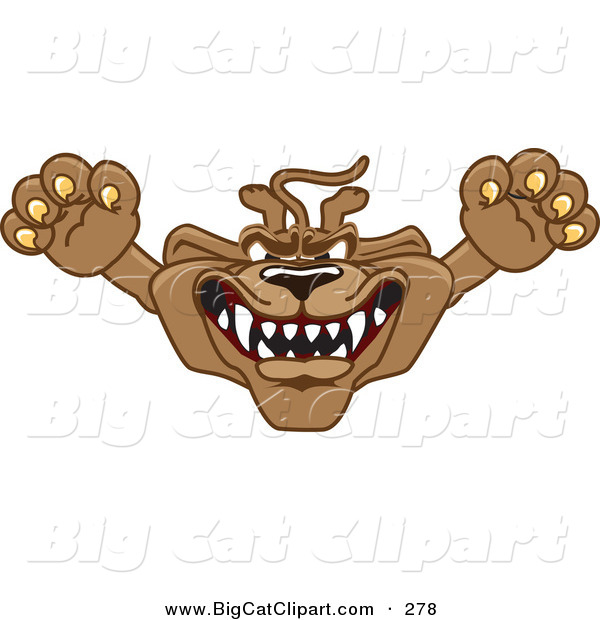 Big Cat Cartoon Vector Clipart of a Growling Cougar Mascot Character Leaping Outwards