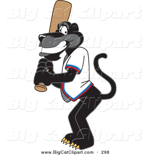 Big Cat Cartoon Vector Clipart of a Happy Black Jaguar Mascot Character Playing Baseball