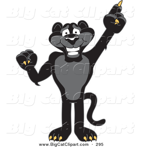 Big Cat Cartoon Vector Clipart of a Happy Black Jaguar Mascot Character Pointing up